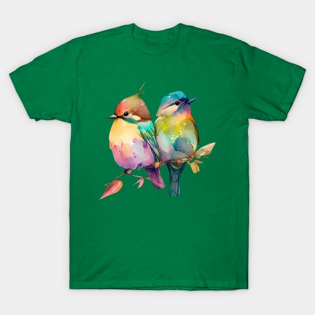 Two little colorful birds watercolor art T-Shirt by KOTOdesign